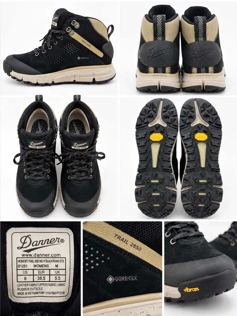Danner Women's Trail 2650 GTX Black and Tan Hiking Boots women’s 8